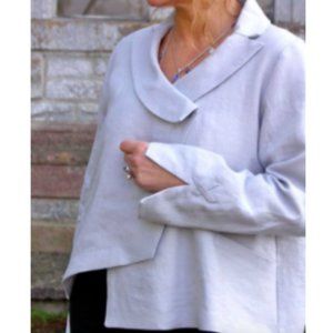 NWT Asymmetrical Split Casual Lapel Collar Blouse Light Gray